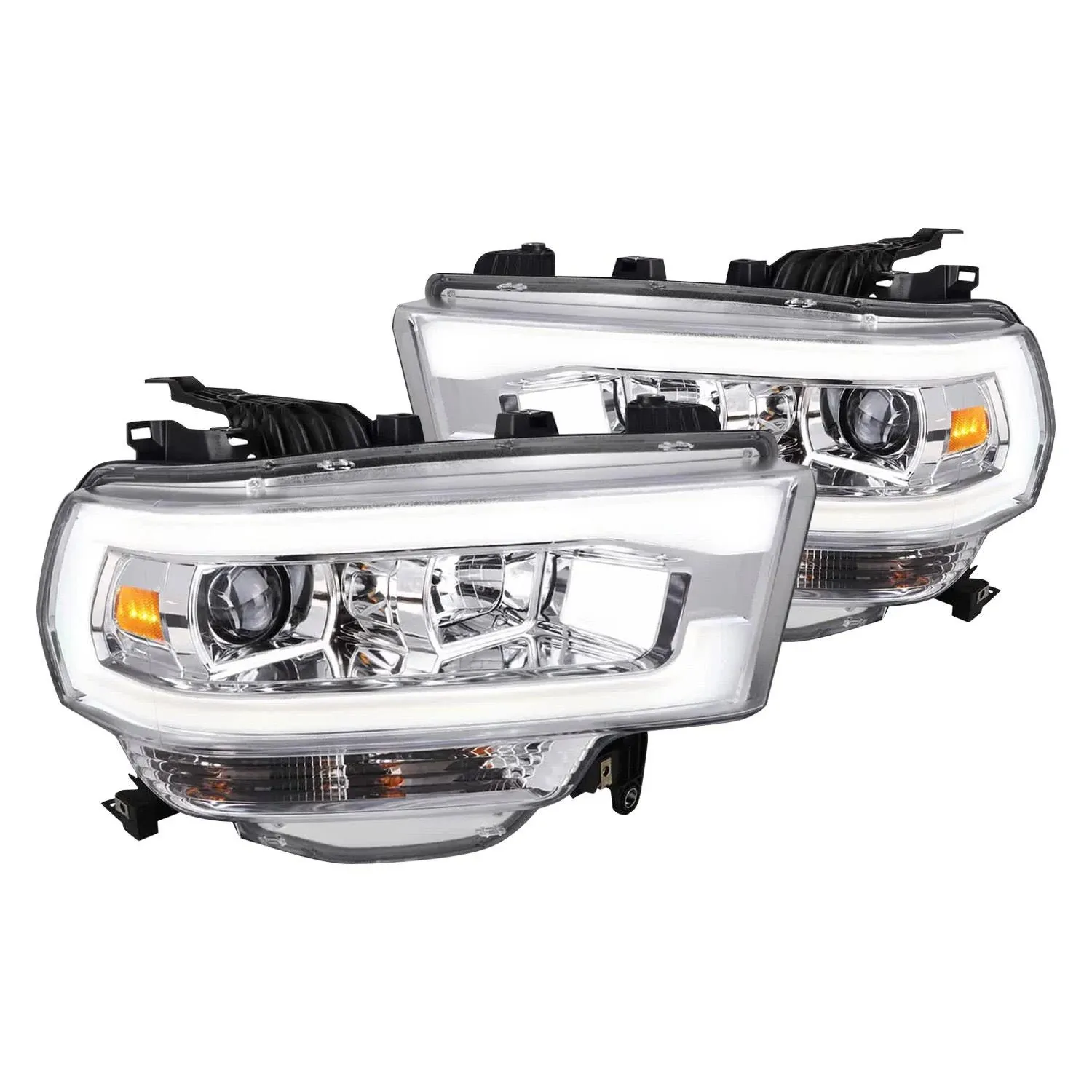 Fit 2019-2024 Dodge Ram 2500 3500 Black LED Tube Projector Headlights Head Lamps