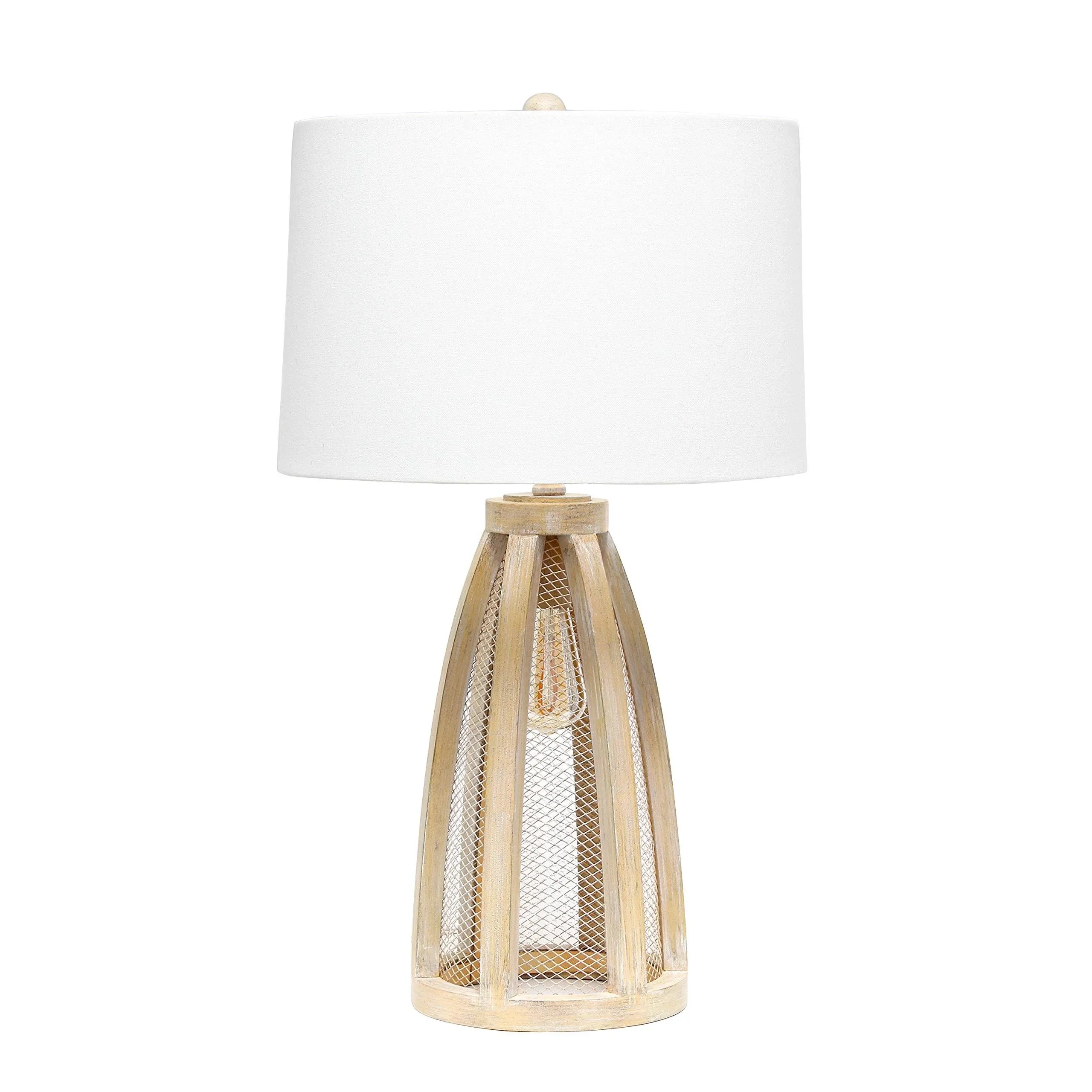 All the Rages LT3309-NWD Vintage Farmhouse Wood & Netted 2 Light Table Lamp; Natural Wood