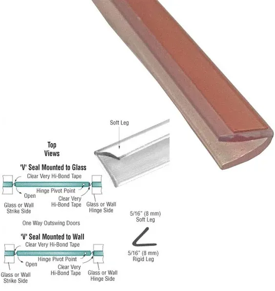 CRL Translucent Vinyl Edge "V" Seal with Pre-Applied Tape for 1/4" Maximum Gap - 95 in long