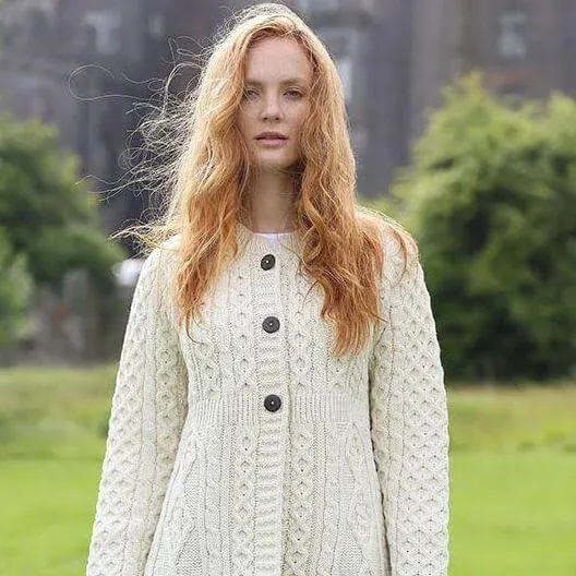 Carriag Donn Aran Sweater Made in Ireland for Women Merino Wool a Line Cardigan