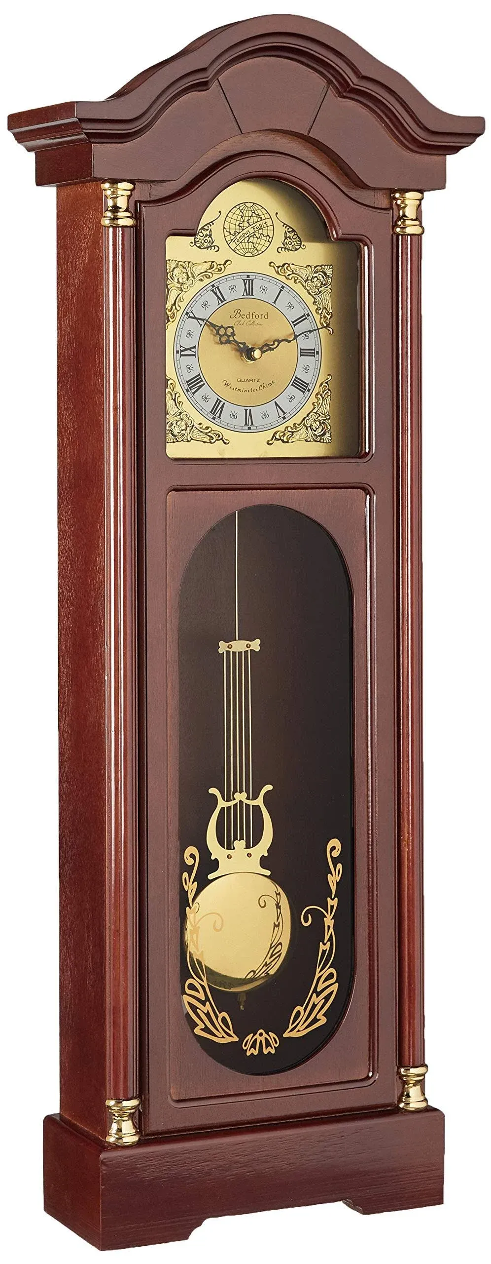 Bedford Clock Collection 33" Antique Cherry Oak Finish Chiming Wall Clock with Roman Numerals