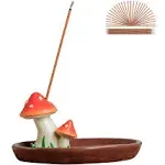 Cute Mushroom Incense Holder with 30 Incense Sticks, Handmade Incense Stick Burner, Nature Theme Incense Tray, Adorable Home Decoration Accessories(Brown)