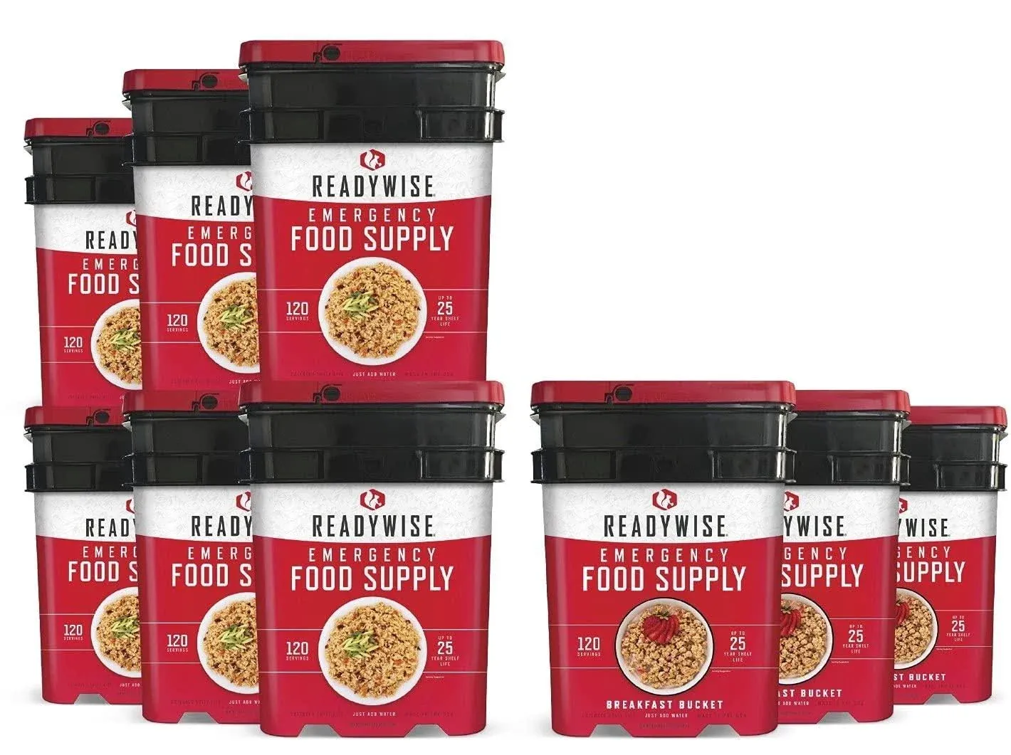 READYWISE - Emergency Food Supply, 1,080 Servings, 9 Buckets, MRE, Freeze Dried Food, Hiking Meal, Adventure & Camping Essentials, 25-Year Shelf Life