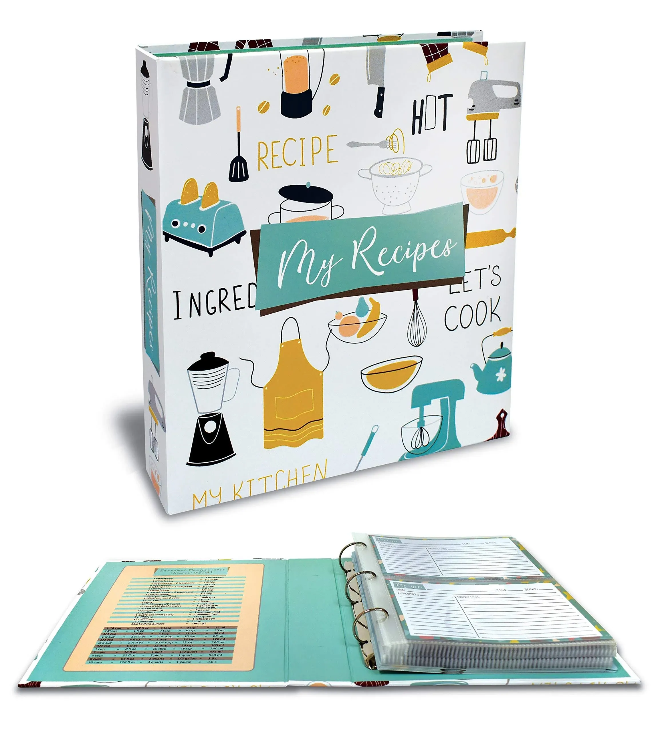 Better Kitchen Products Recipe Binder - 3 Ring Organizer Set with Page Protectors & Divider Tabs