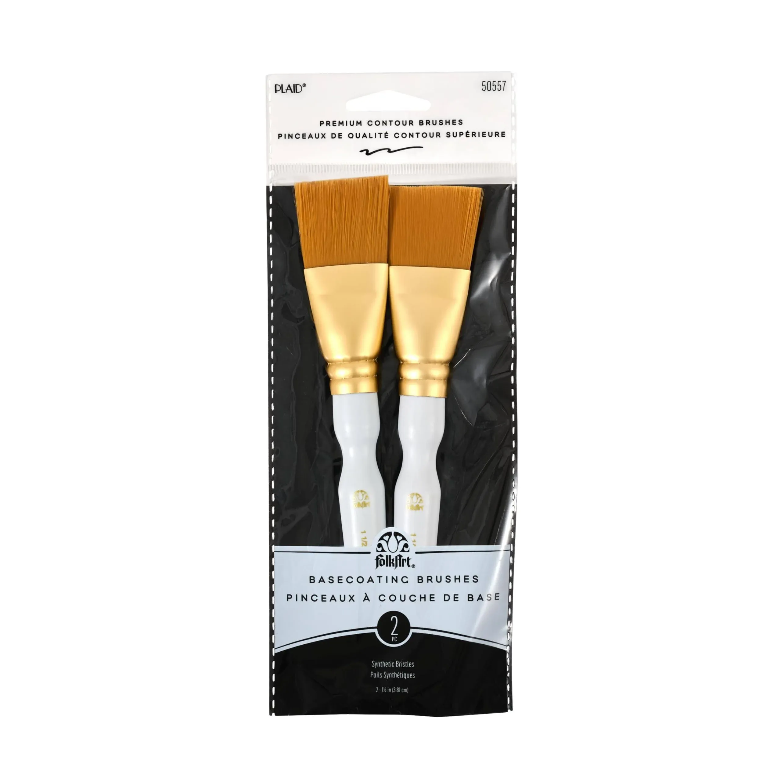 Plaid 50557E Flat Brush, (2-Piece), Gold Taklon