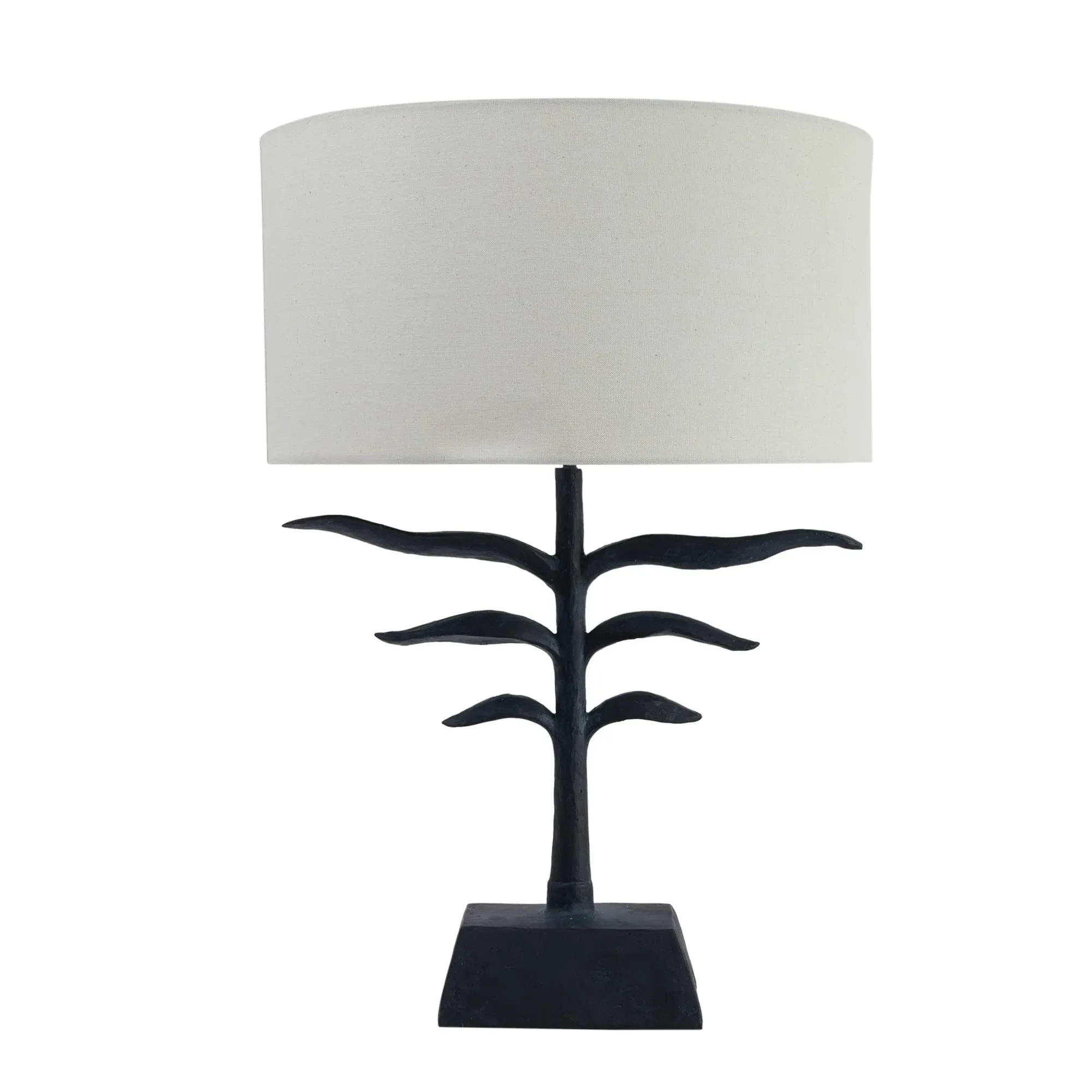 Creative Co-Op Leaf Shaped Fabric Shade, Black and Natural Table Lamp