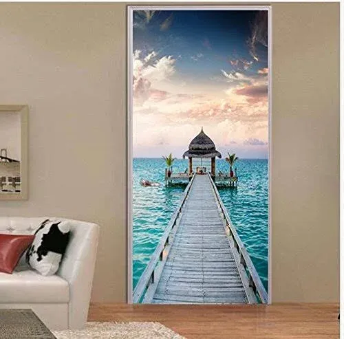 FLFK Door Mural - Door Sticker Peel and Stick, Removable Self-Adhesive Ocean Door Wallpaper for Home Decor, 30.3 "W x 78.7 "L, Set of 2 Sheets