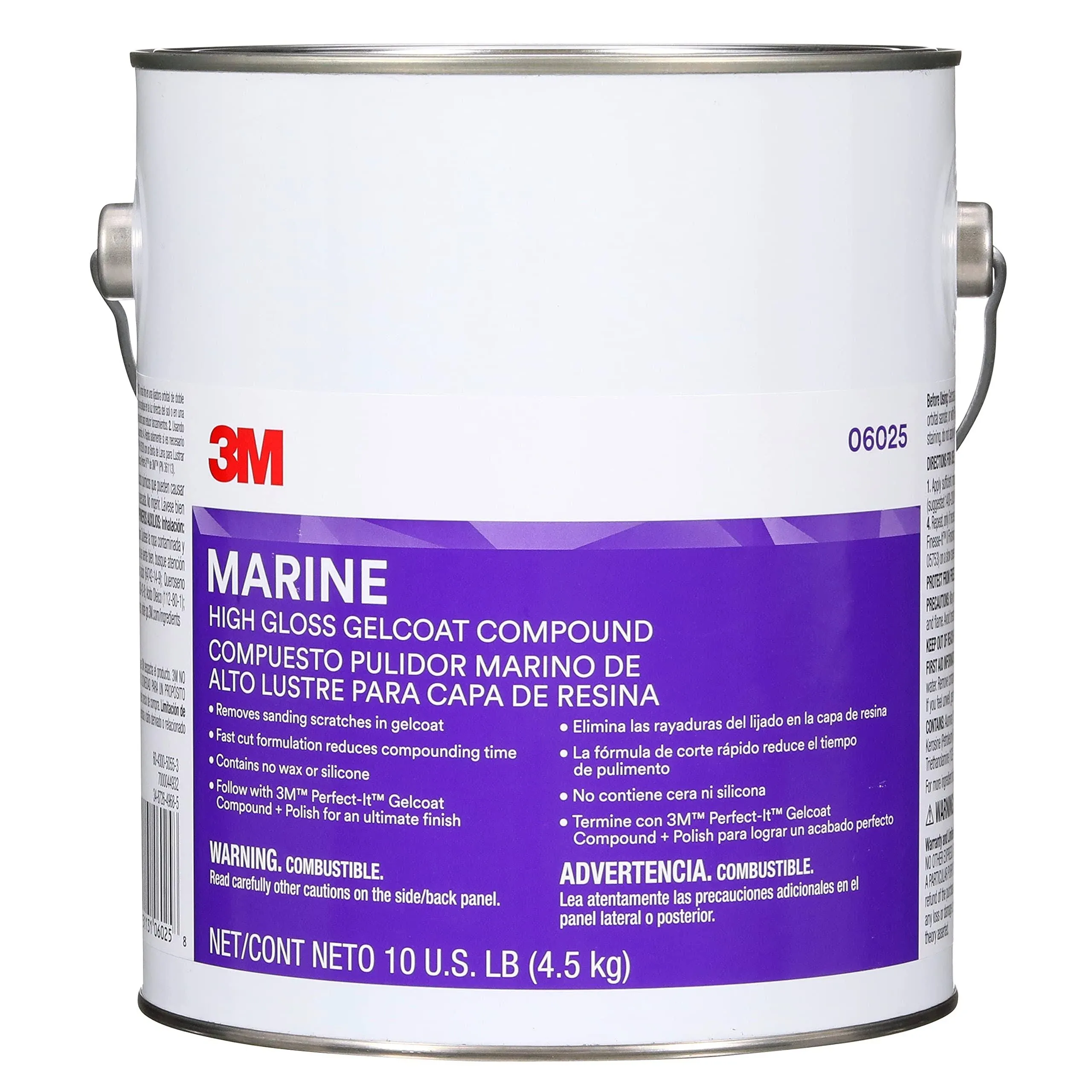 3M Marine High Gloss Gelcoat Compound, 06025, 10 lb, White