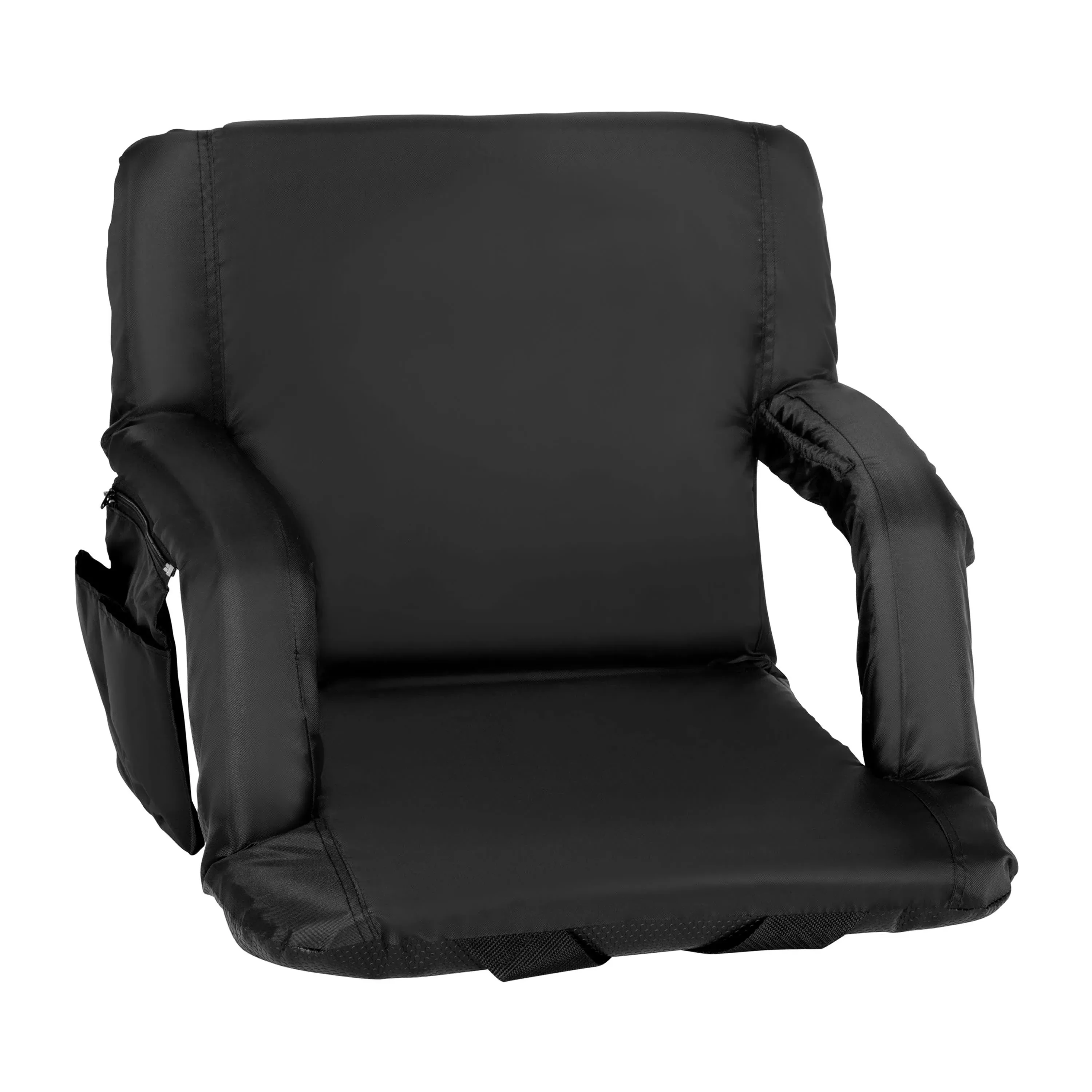 Flash Furniture Portable Lightweight Reclining Stadium Chair with Armrests Padded Back & Seat with Dual Storage Pockets & Backpack Straps Black