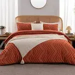 3 Pieces Chevron Tufted Vintage Comforter Sets - Terracotta - Queen