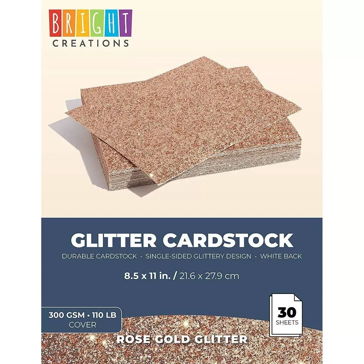 Rose Gold Glitter Cardstock Paper ( 8.5 x 11 Inches, 30 Pack)