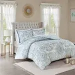 Madison Park - Isla 3 Piece Cotton Printed Reversible Duvet Cover Set - Blue - Full/Queen