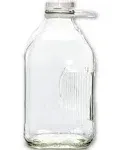 The Dairy Shoppe 2 qt Glass Milk Bottle 64 oz Heavy Glass with Lid Creamery Style, Clear Glass