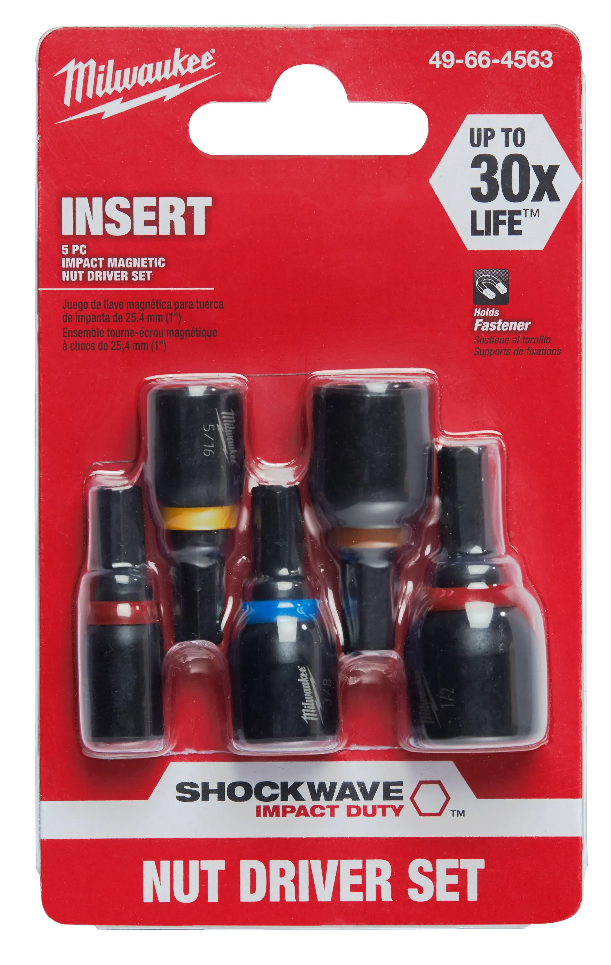 Milwaukee 5 Piece Shockwave Magnetic Insert Hex Nut Driver Set # 49-66-4563  NEW