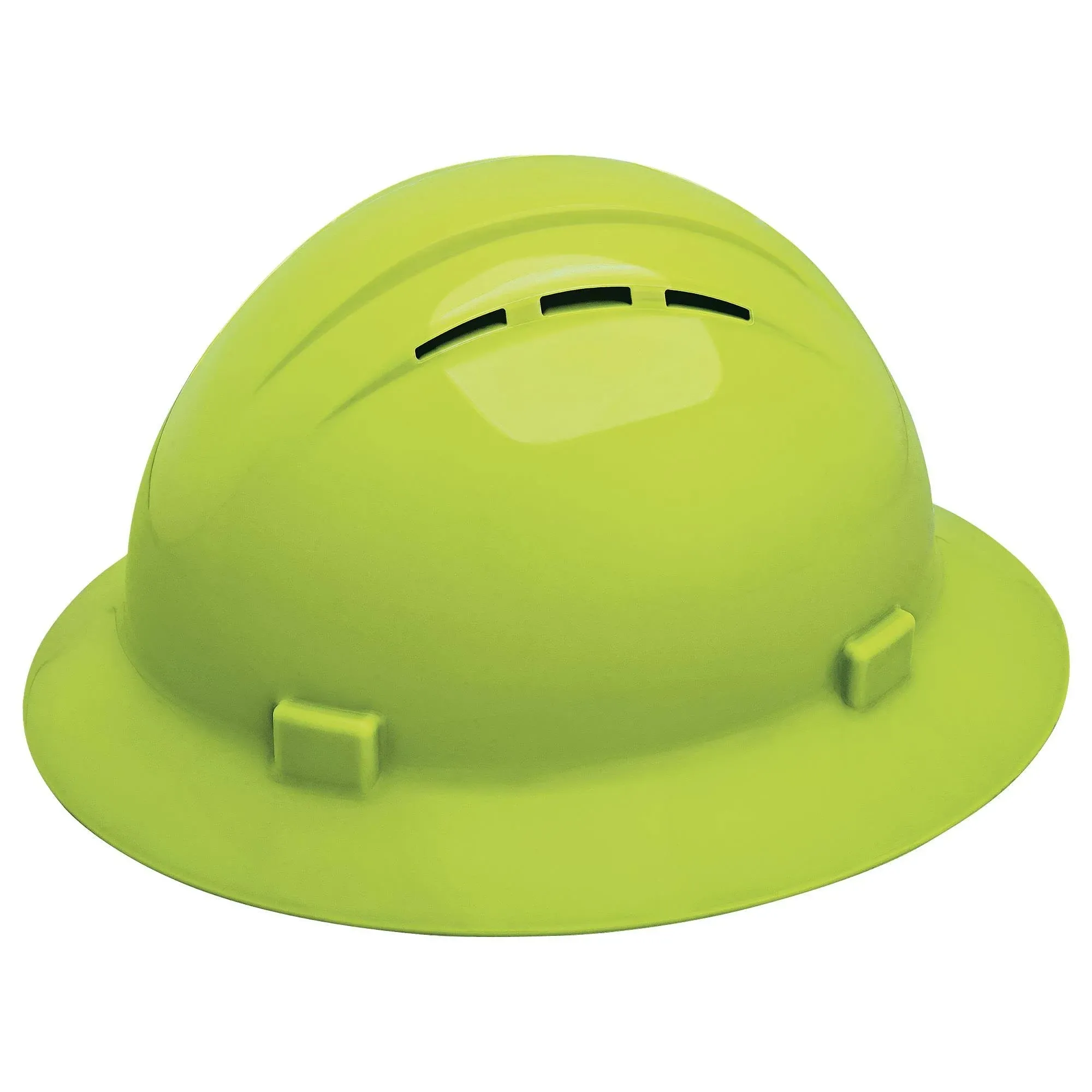 Hard Hat: Hi-Visibility Green, No Graphics, Ratchet (4-Point), Polyethylene, ERB SAFETY, Americana