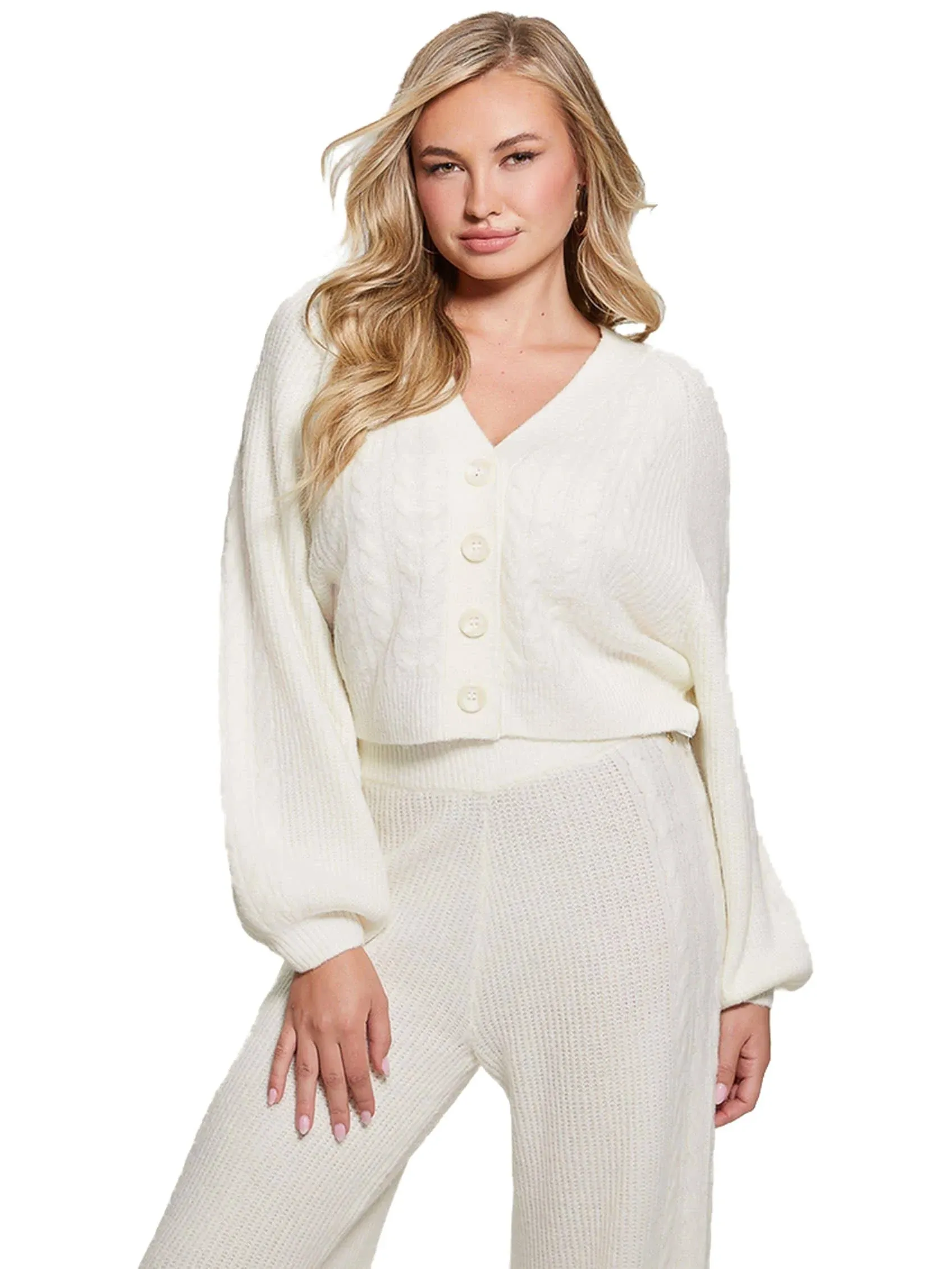 GUESS Women's Long Sleeve Cable Rylie Cardigan