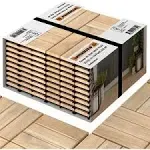 Interbuild Teak Hardwood Interlocking Patio Deck Tiles, 12&quot; × (Pack of 10), Easy to Install Floor Tile for Both Indoor &amp; Outdoor Use, 20 Individual Wood slats on Each Tile