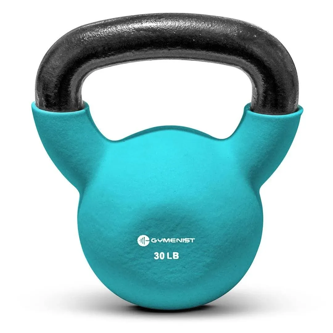 Gymenist Kettlebell Fitness Iron Weights with Neoprene Coating Around The Bottom Half of The Metal Kettle Bell, Size: 30 lbs, Blue