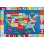 Eric Carle Elementary USA Map Kids Machine Washable Area Rug Blue/Red, 4'11"x6'6"