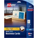 Avery Clean Edge Printable Business Cards with Sure Feed Technology, 2" x 3.5", Ivory, 200 Blank Cards for Inkjet Printers (08876)