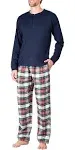 Men’s Pajama Set Pajamas For Men 2 Piece PJ Set with Cotton Flannel Men Pajama Pants and Long Sleeve Henley T-Shirt