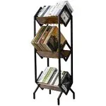 Hadulcet 3 Tier Vinyl Record Storage Rack, 150-200 LP Storage Shelf, Mobile Record Display Holder for Albums, Organizer for Magazines, Books and Files, Vinyl Record Stand with 3 Dividers, Rustic Brown