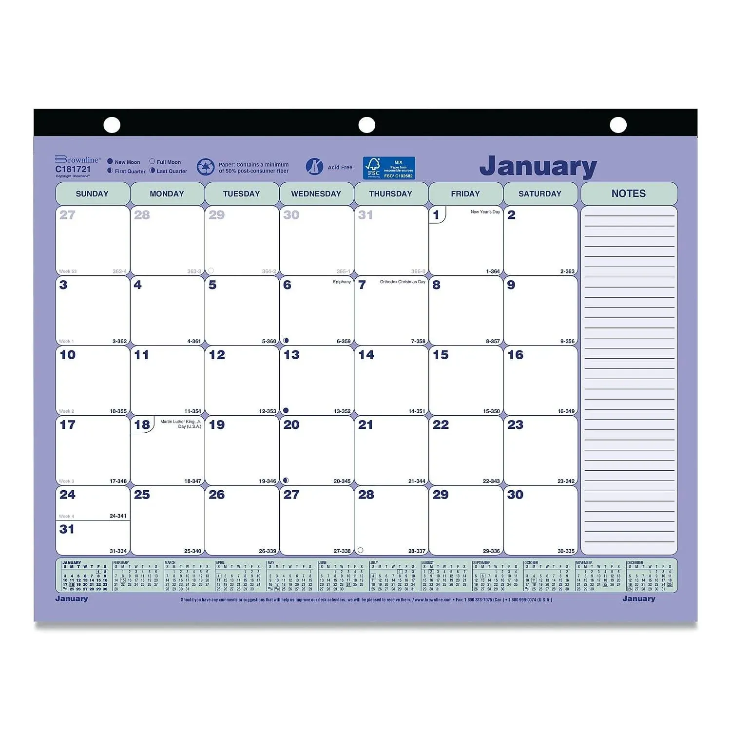 Brownline Monthly Desk Pad Calendar 11 x 8.5 2024 C181721