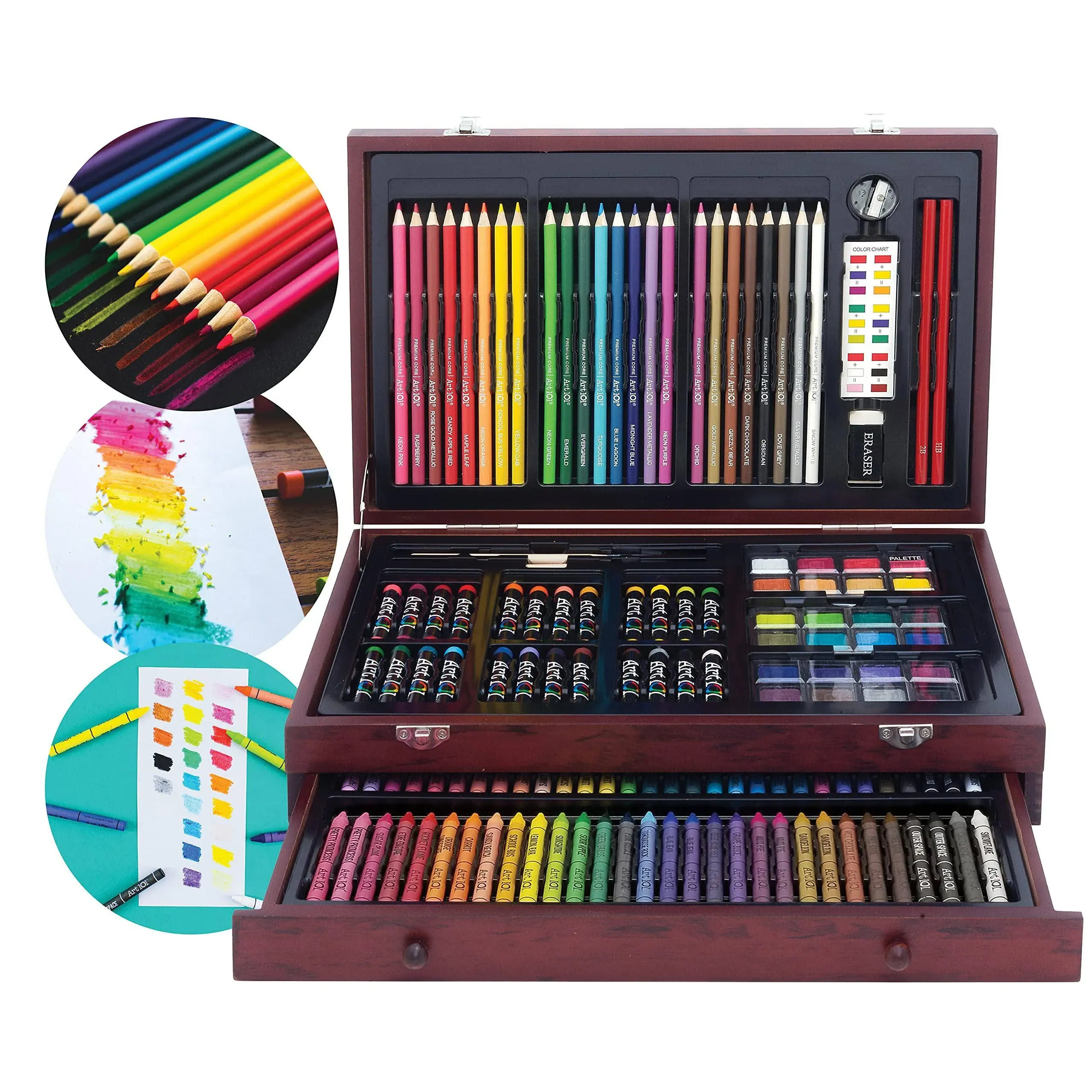 Art 101 Doodle and Color 142 Piece Beginners Art Set in a Wood Carrying Case for Children