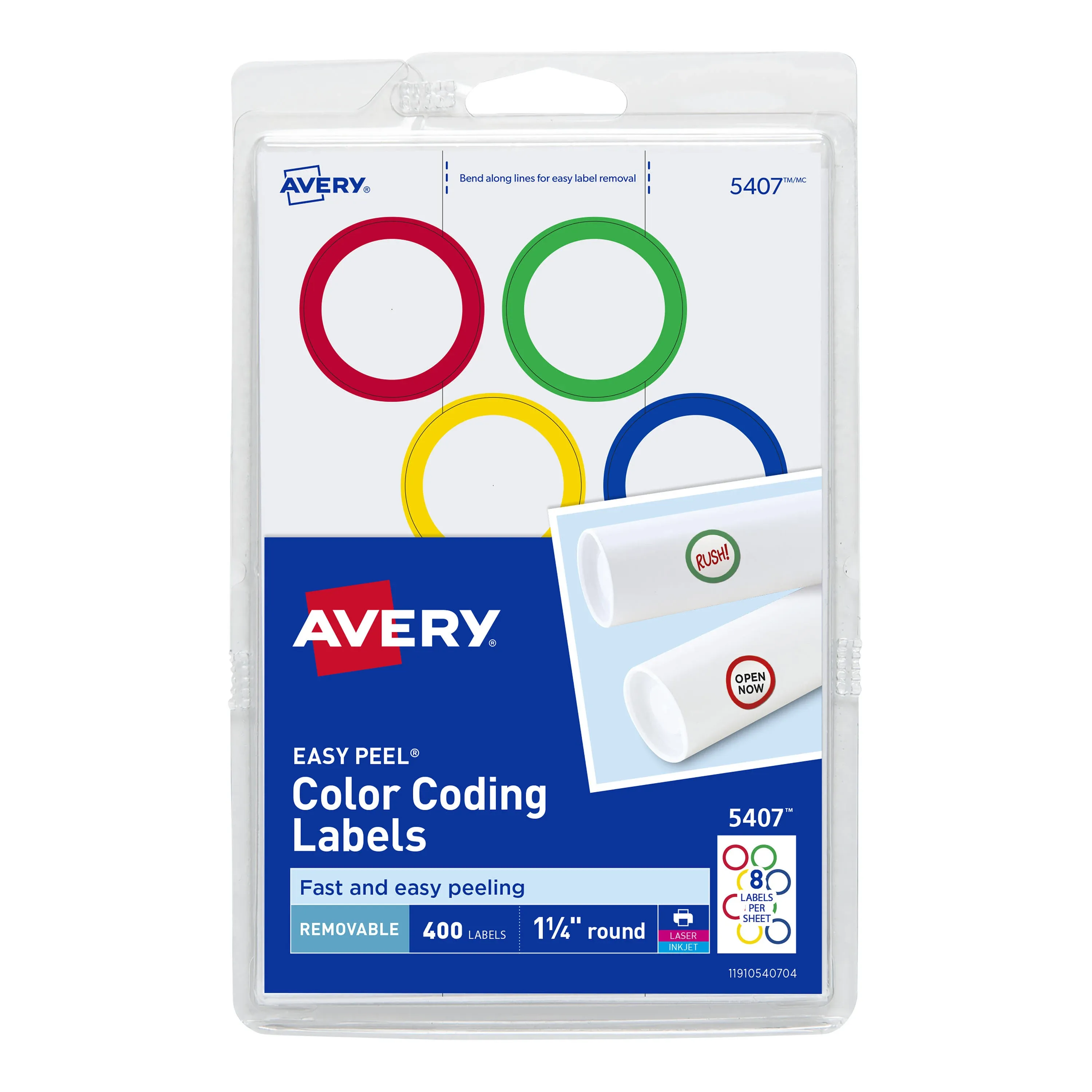 Avery Assorted Removable Color Coding Labels, 1.25 Inch Round, Pack of 400 (5407)