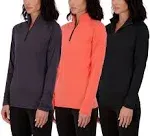 Real Essentials 3 Pack: Womens Dry-Fit Long Sleeve Quarter Zip & Full Zip Up Hoodie Workout Jacket (Available in Plus)