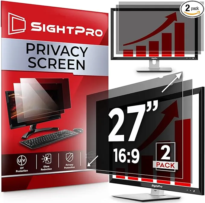 27 Inch 16:9 [2 Pack] Computer Privacy Screen Filter for Monitor - Privacy Shield and Anti-Glare Protector