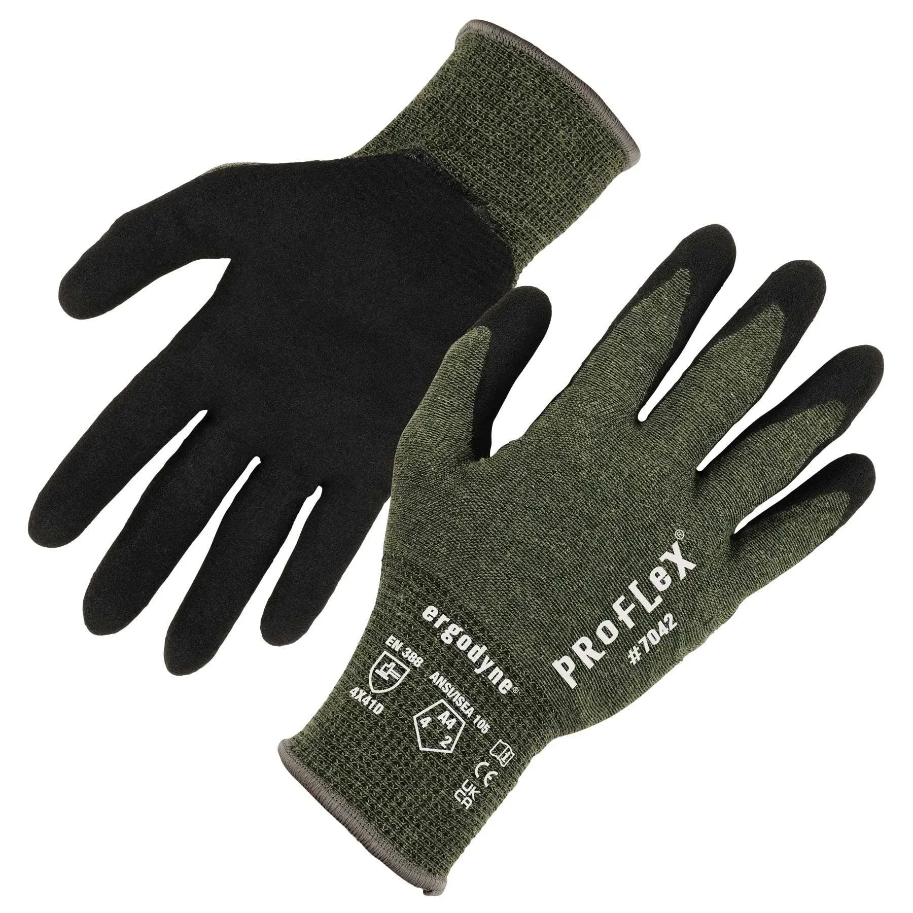 Ergodyne ProFlex 7042 ANSI A4 Nitrile-Coated CR Gloves, Green, Small, Pair