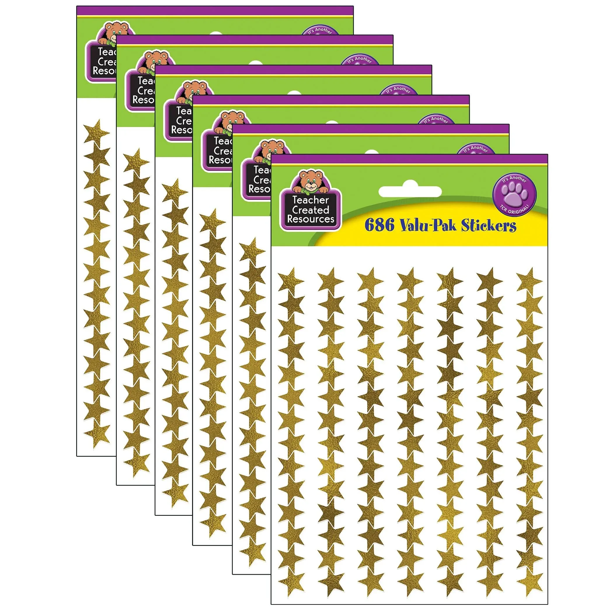 Teacher Created Resources® Gold Foil Star Stickers Valu-Pak, 686 Per Pack, 6 Packs