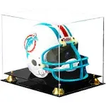 Football Helmet Display Case - Clear Acrylic Display Case, Full-Size Helmet Clear Display Box, Football Display Case w/Black Acrylic Base & Gold Risers