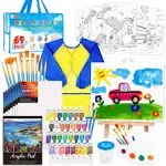 69 Pack Kids Paint Set, Shuttle Art Art Set for Kids with 30 Colors Acrylic Paint, Wood Easel, Canvas, Painting Pad, Brushes, Palette and Smock, Compl