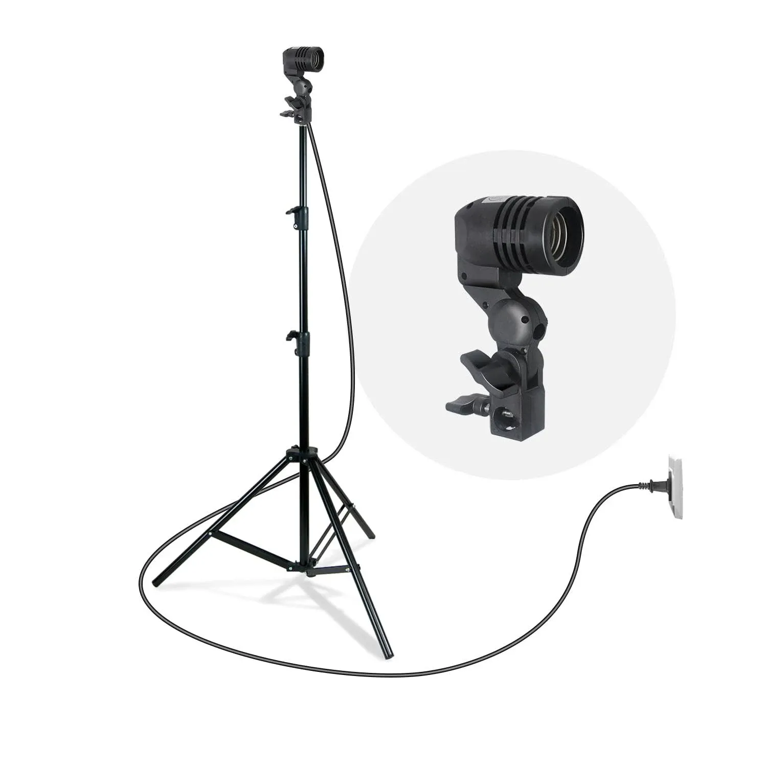 LimoStudio Photography AC Socket for Universal Bulb E26 E27 Base with Umbrella Reflector Holder, 7 ft. (83 inch) Light Stand Tripod Lamp Holder, UL Listed, 11 ft. Upgraded-Long Cable Cord, AGG2945