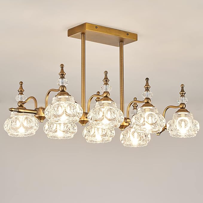 8 Lights Pendant Lighting Fixtures, Retro Brass Chandeliers, Gold Island Lights for Kitchen Island, Dining Room