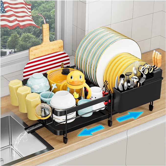 YKLSLH Expandable Dish Drying Rack for Kitchen Counter, Space Saving and Durable ...