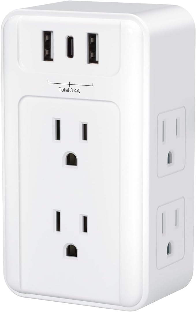 BN-LINK Multi Plug Outlet, USB Wall Charger with 6 Outlets, 3 USB Charging Ports ...