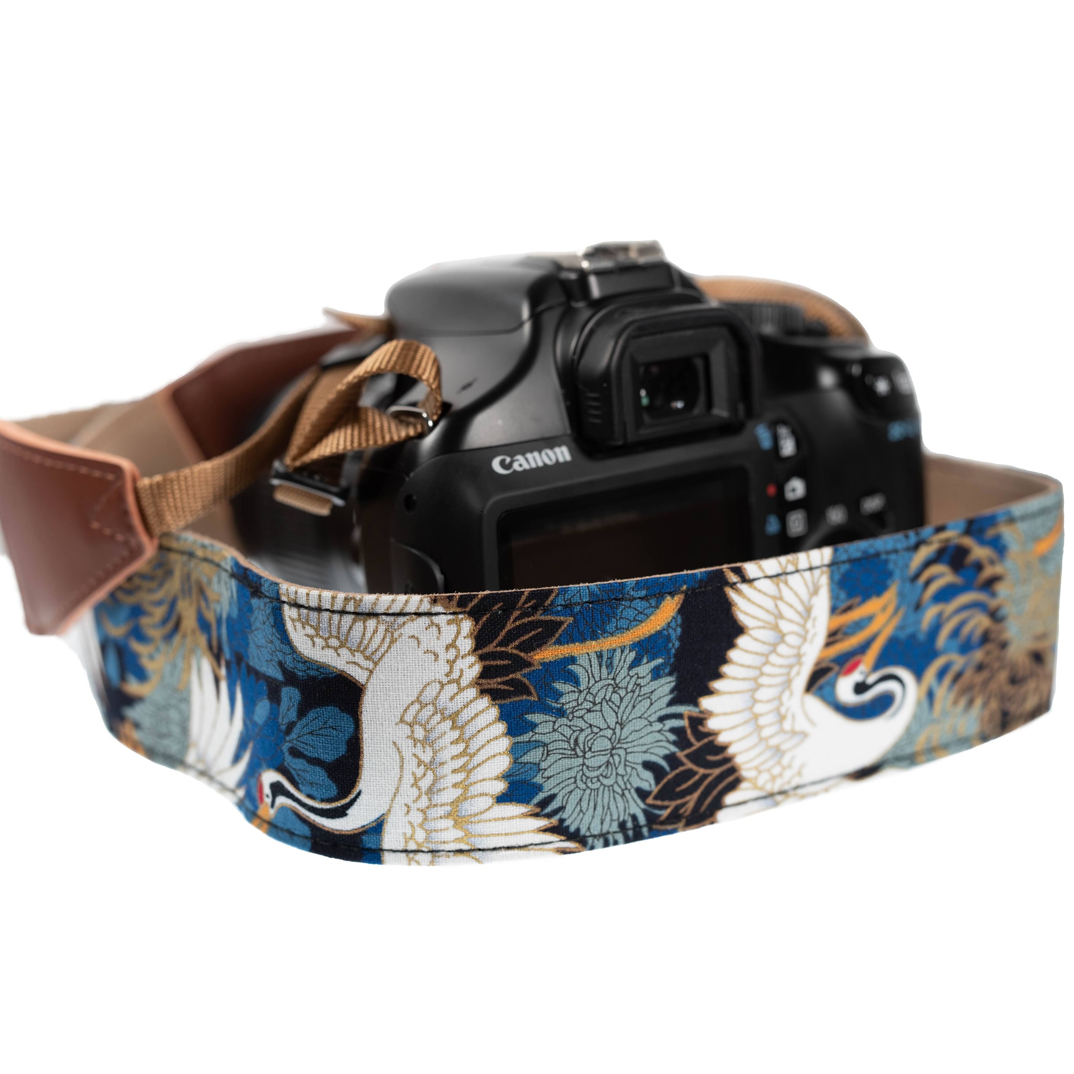 Art Tribute Camera Strap for All DSLR and Mirrorless Cameras. Universal Neck, Crossbody & Shoulder Strap, Blue Crane Gold Foil Vintage Floral Pattern, Gift for Men & Women Photographers