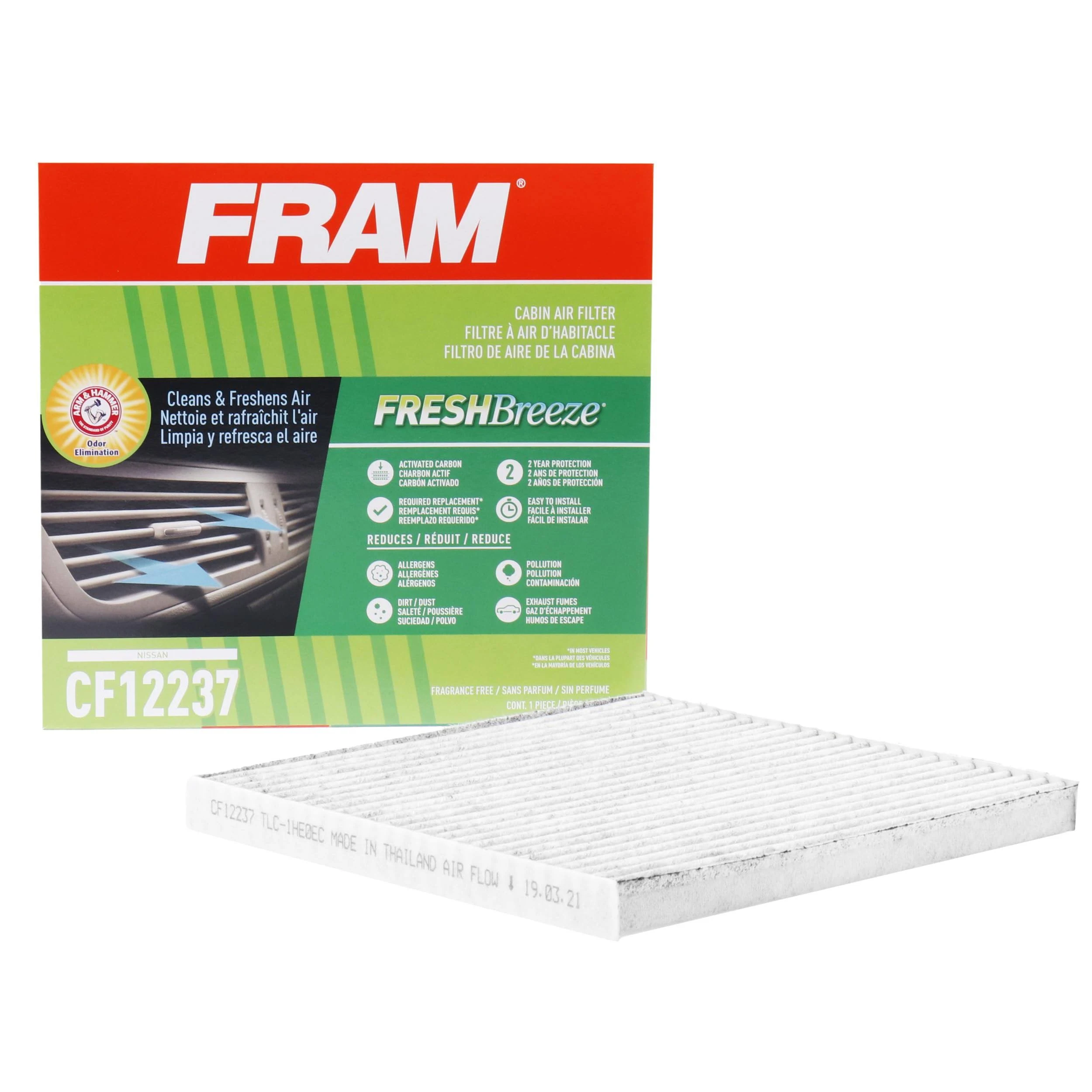 FRAM Fresh Breeze Cabin Air Filter Replacement for Car Passenger Compartment w/Arm and Hammer Baking Soda, Easy Install, CF12237 for Select Nissan Vehicles