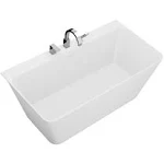 VAULT 59 in. Acrylic Flatbottom Freestanding Bathtub in White with Deck Mount Faucet and Hand Sprayer