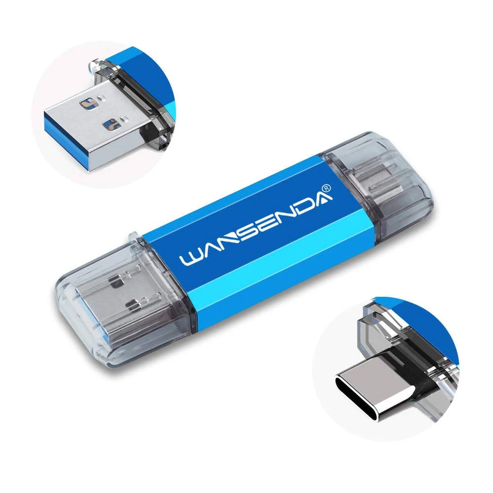 WANSENDA OTG Type C & USB 3.0/3.1 Flash Drive 32gb 64gb 128GB 256GB 512gb USB Thumb Drive for Android Devices/PC/Mac (32GB, Blue)