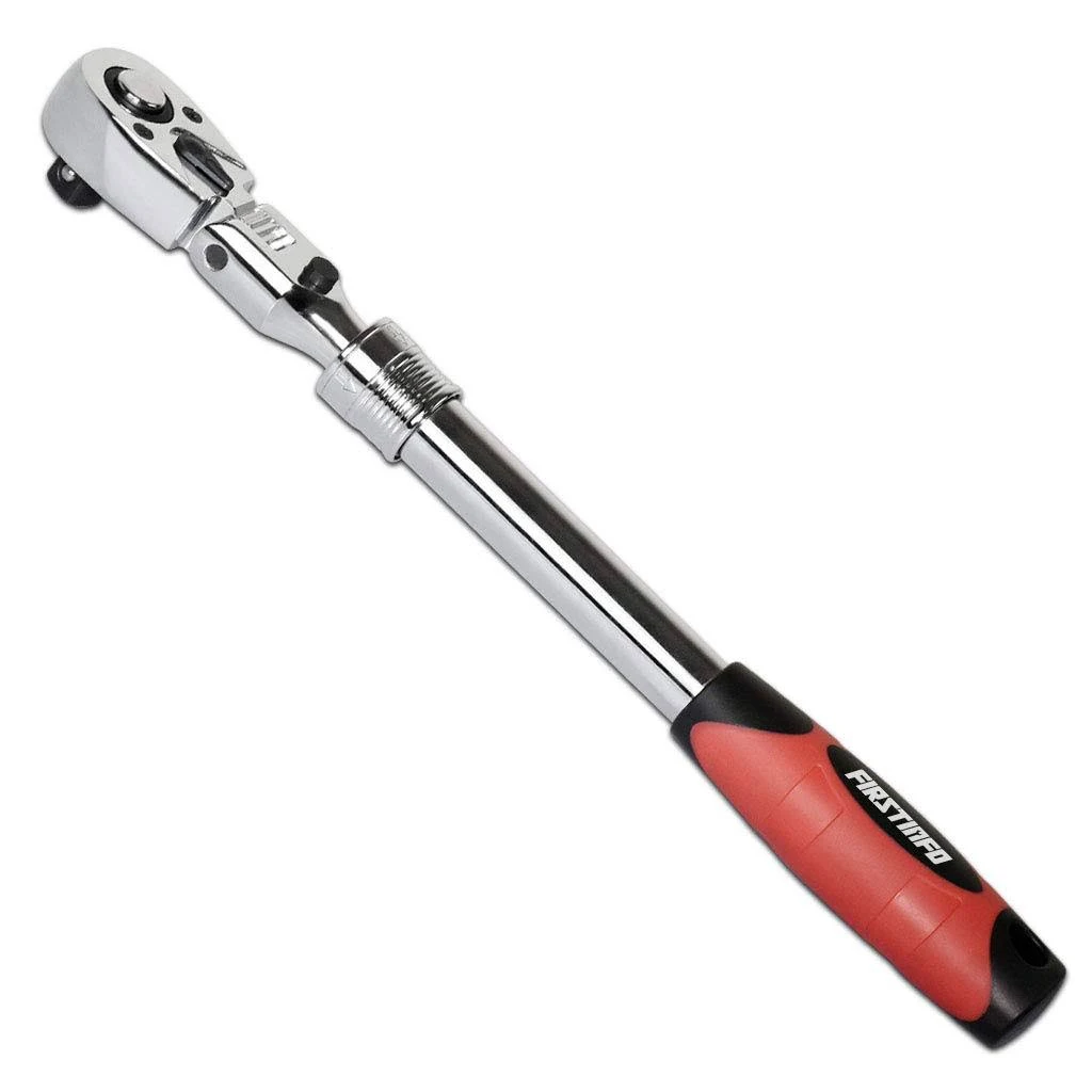 FIRSTINFO F3222ND 1/2-Inch Drive Locking & Flexible Extendable Ratchet Wrench Reversible,Soft-Grip with 72-Tooth Geared Action (Length: 13.8-19.3 Inches)