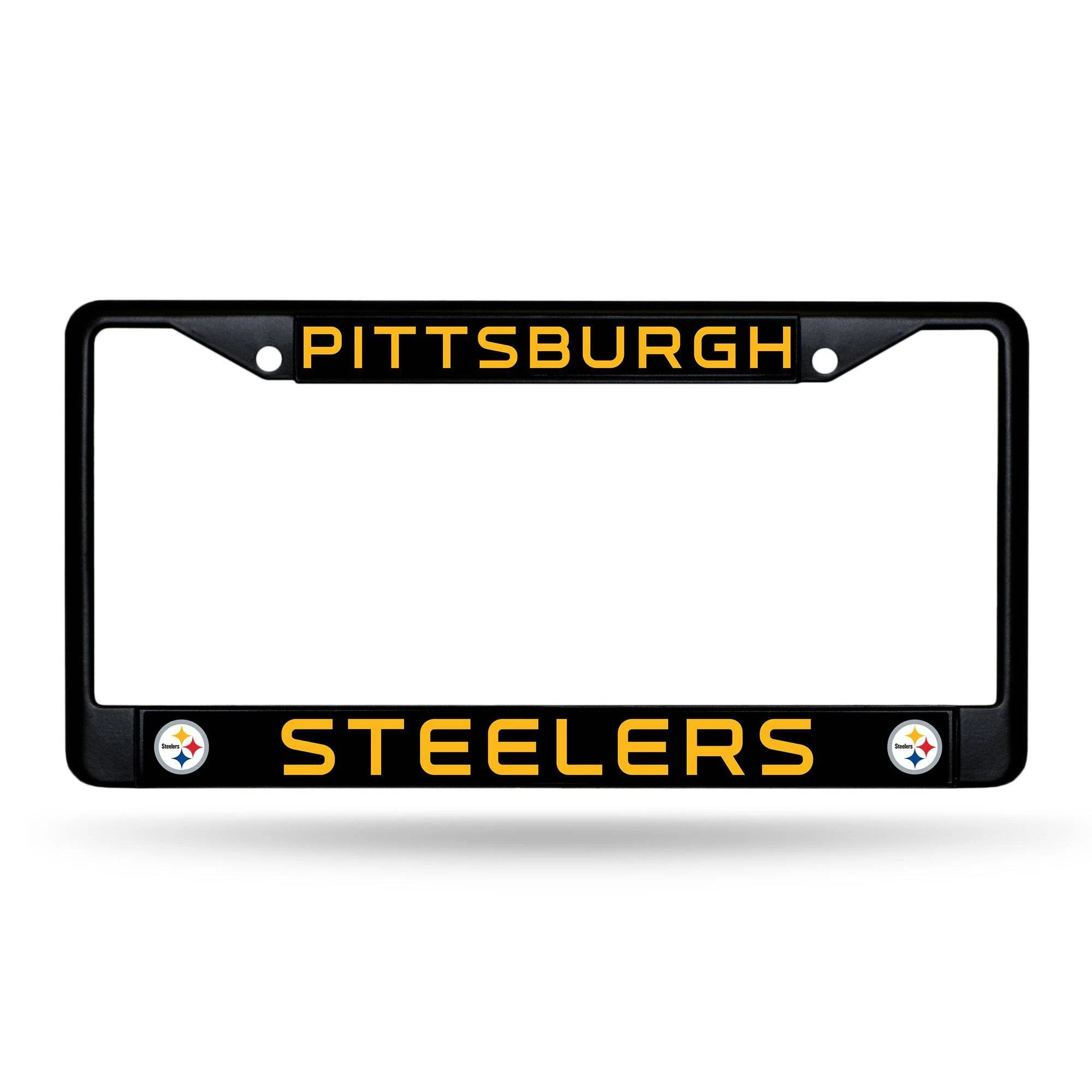 NFL Pittsburgh Steelers License Plate Frame Black Chrome Thin Gold Letters