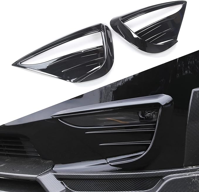 yhcdsea Model Front Fog Light Cover Trim Eyebrow Frame Fit for 2020-2023 Tesla Y ...