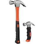 2 Piece Hammer Set,includes 1 Pack 8 OZ Mini Stubby Claw Hammer and 1 Pack 16 OZ Fiberglass General Purpose Claw Hammer,Soft Nonslip Handle & Heat Treated Head,Heavier for Higher Hardness