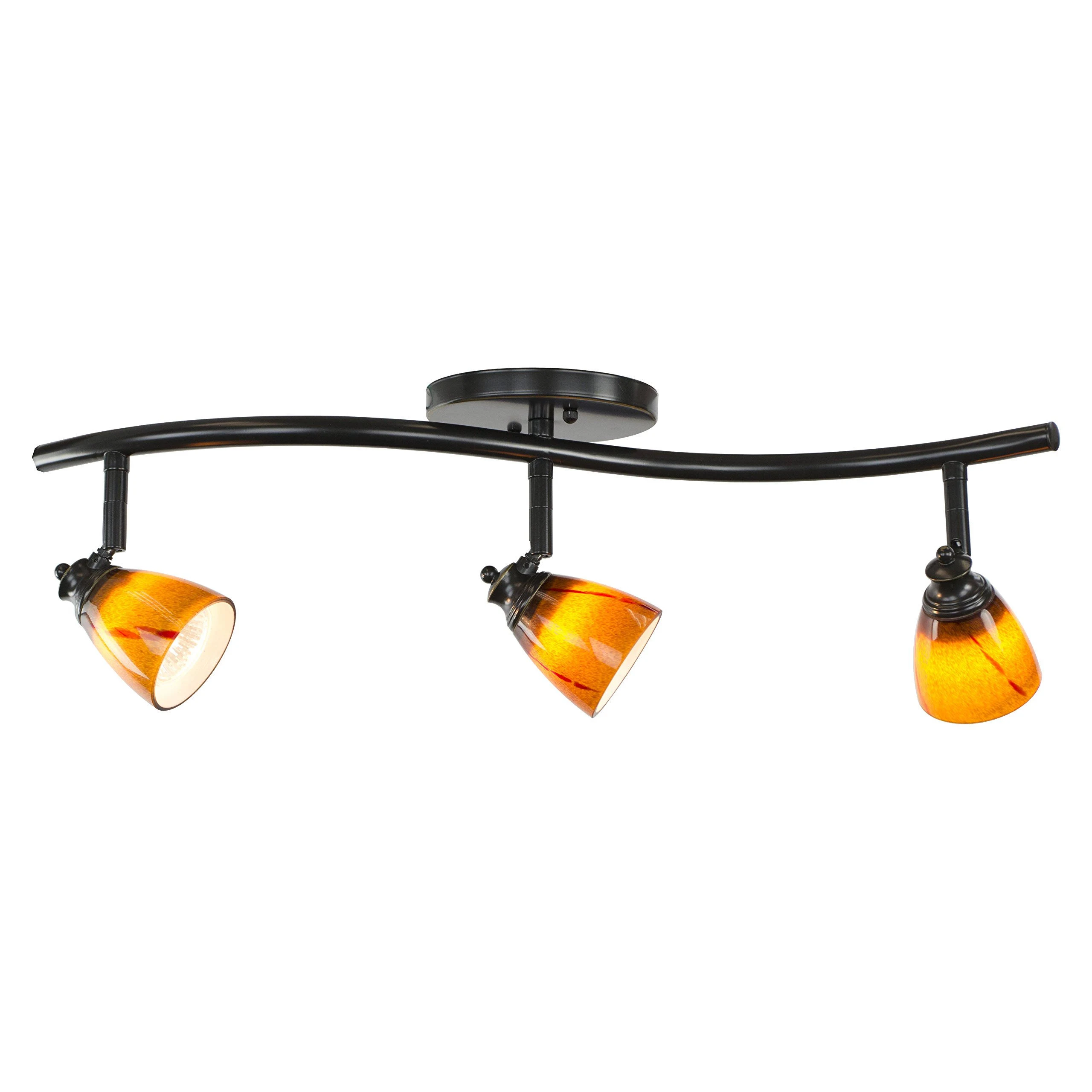 3 Lights Adjustable Track Lighting Kit - Dark Bronze Finish - Amber Glass Track Heads - GU10 Bulbs Included. D268-23C-DB-AMS