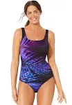 Swimsuits for All Women's Plus Size Chlorine Resistant Square Neck Tank One Piece Swimsuit - 16, Purple Palm