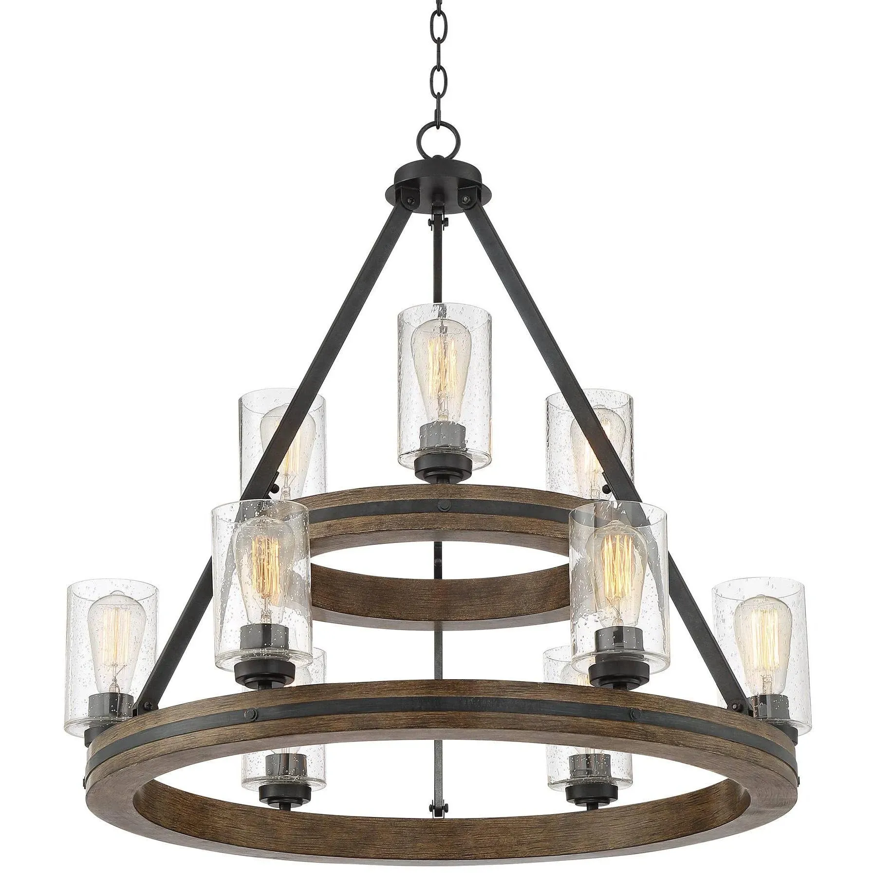 Franklin Iron Works Gorham Gray Large Wagon Wheel Chandelier 32" Wide Farmhouse Rustic Clear Bubble Glass 9-Light Fixture for Dining Room House Foyer Kitchen Island Entryway Bedroom Living Room